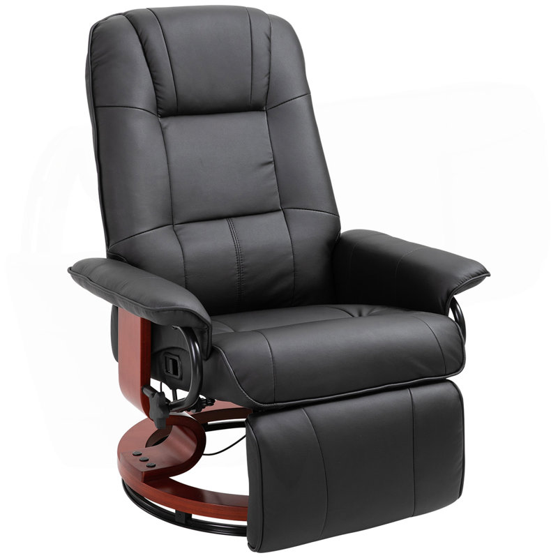 Comfortable Swivel Recliner With Padded Armrest And Extendable Footrest, Black