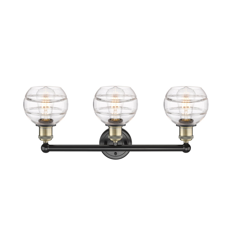 Éclairage pour meuble-lavabo 3 lumières Natick, Transparent, Laiton antique noir