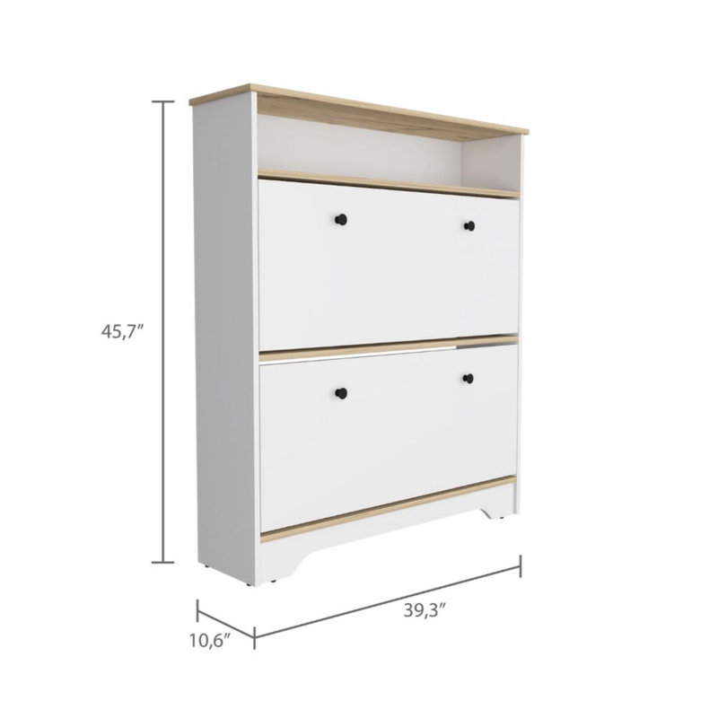 Étagère à chaussures à 2 tablettes, 2 tablettes: l 37,4 po x H 15,4 po, Blanc
