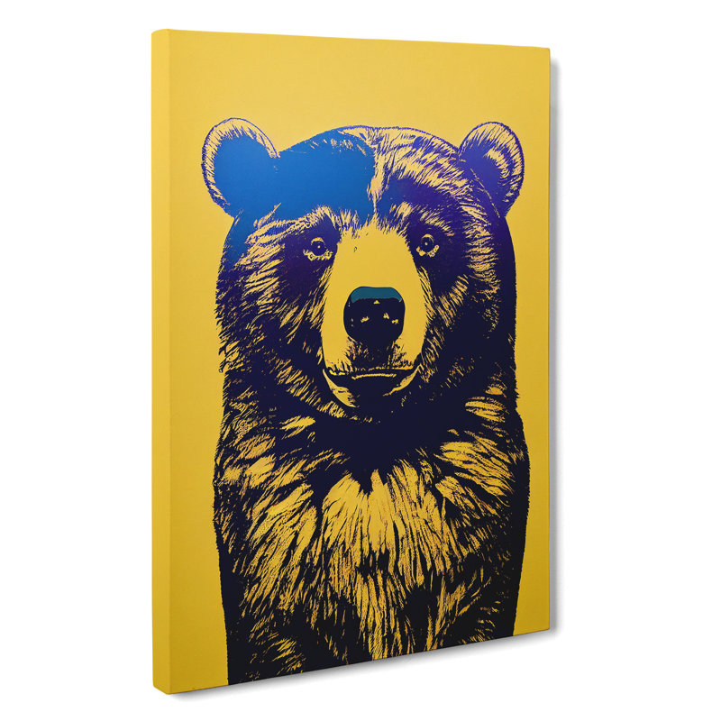Block Print Bear - Wall Art, Wrapped Canvas, 50cm H x 35cm W x 3cm D, No Matte