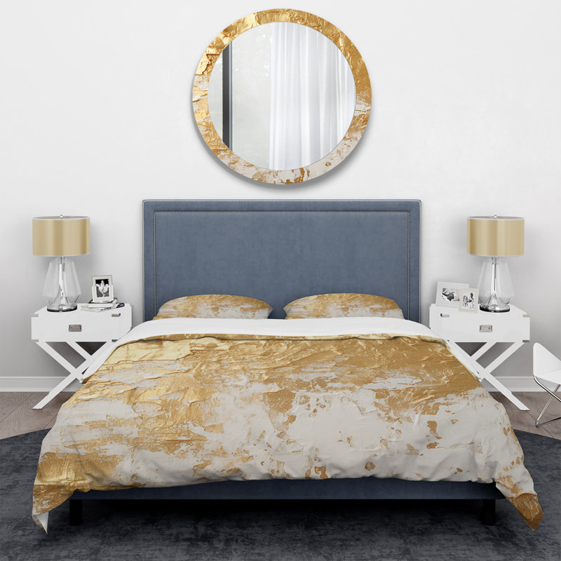 Gentle Abundance Retro Gold Abstract I - Ensemble de housse de couette Abstract - Microfibre de polyester