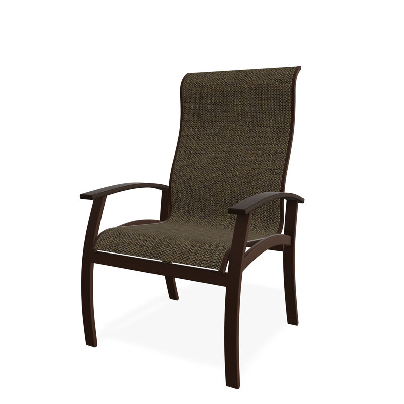 Belle Isle Sling Aluminum Frame Dining Height Supreme Arm Chair with Marine Grade Polymer Arm Accent, Kona