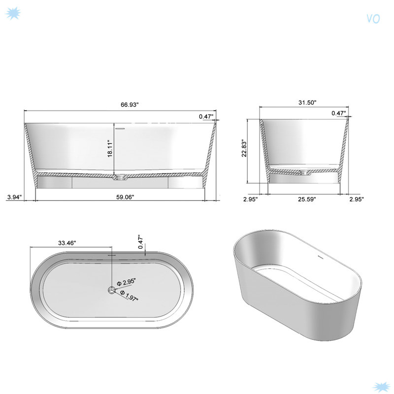 67 Inch Freestanding Solid Surface Soaking Bathtub