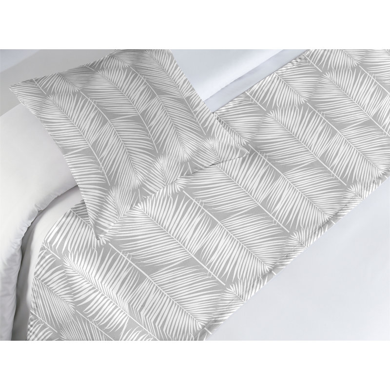  Ensemble de chemin de lit en satin, Gris et blanc, Lit simple