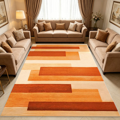 Tapis Orange Block pour le salon, doux et confortable, convient à toutes les saisons, facile à entretenir, tapis de sol intérieur lavable à la machine, sous la table de ferme convenant à la chambre à coucher, à la salle à manger, au bureau, au patio, au balcon, à la décoration intérieure