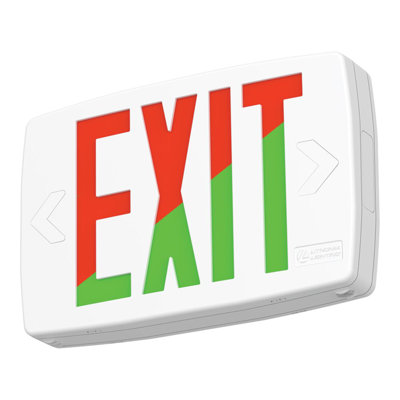 LQM Exit Sign with Red and Green EXIT Letter coloring, AC/Battery Back-Up Switch