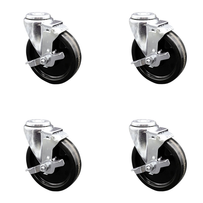 Ensemble de roulettes pivotantes avec trou de boulon pivotant de 5 pouces avec roulettes de service de frein