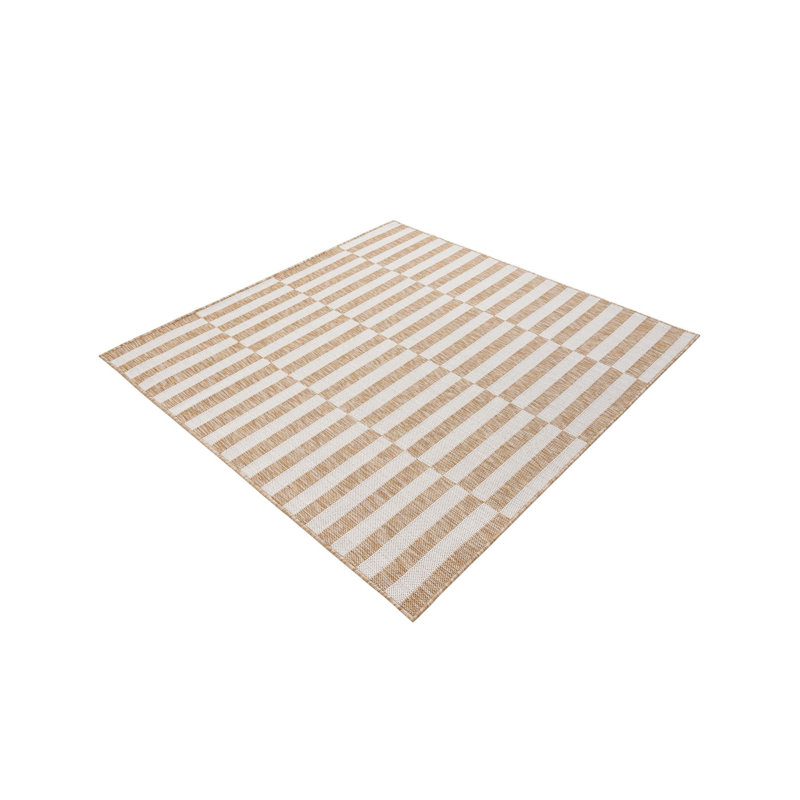 Robinson Striped Indoor / Outdoor Area Rug in Taupe/Ivory, Square 7'10"