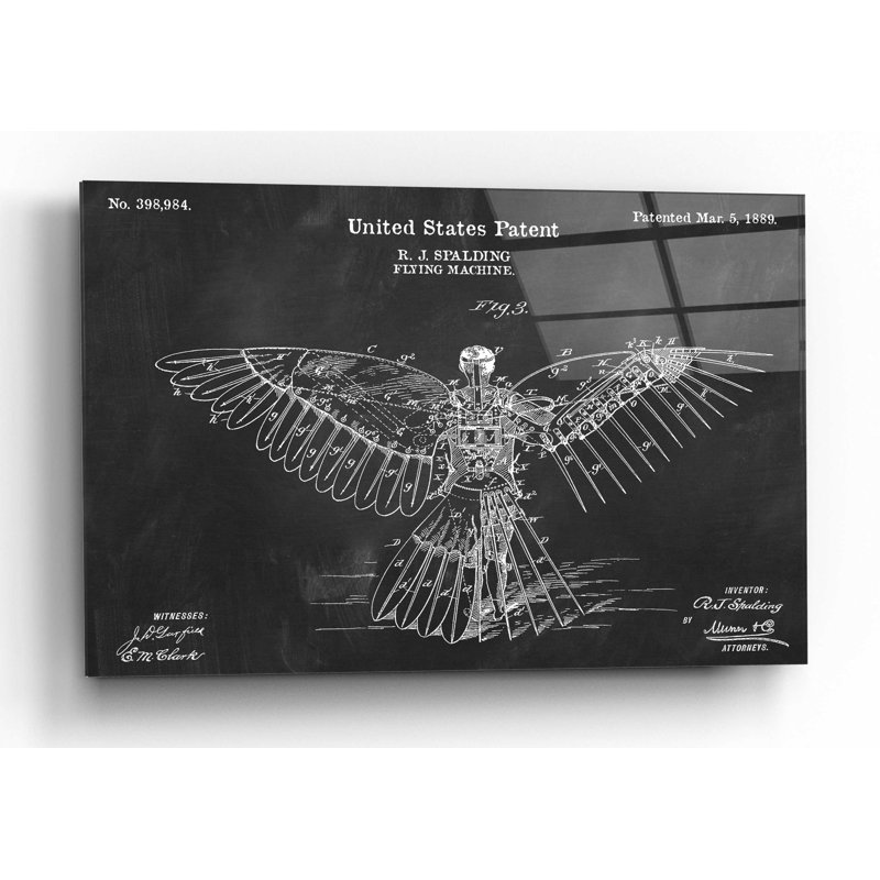 «Flying Machine Blueprint Vernis», impression sans cadre, H 12 po x l 16 po x P 0,13 po