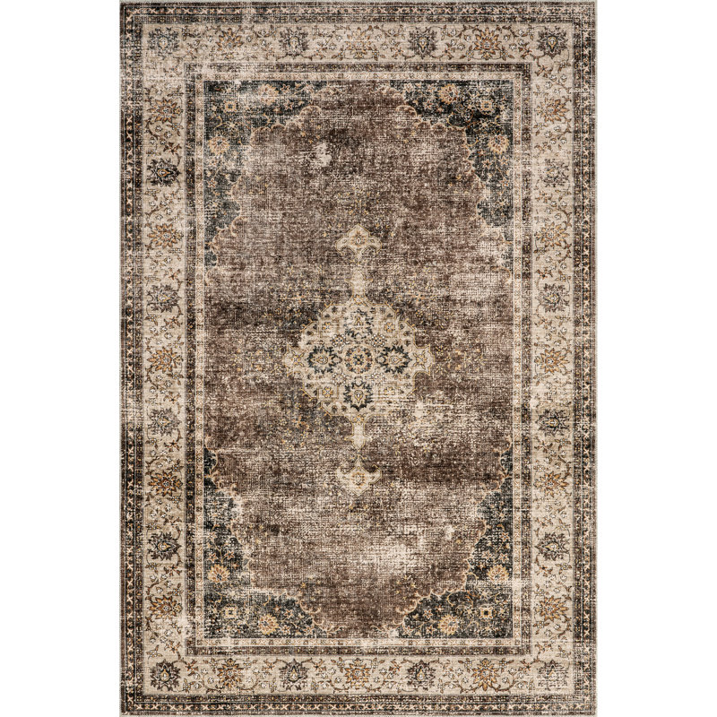 Tapis vintage lavable à la machine Guendi, Rectangle 9 pi x 12 pi