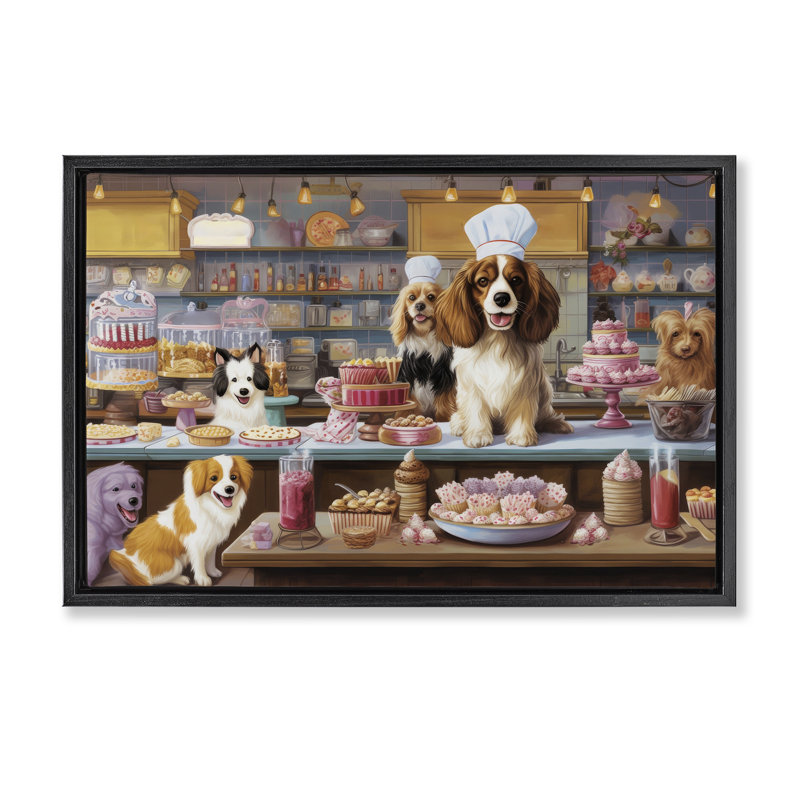 Toile flottante encadrée «Sweet Treats Pastry Dogs» par Lazar Studio, Cadre flottant noir de jais, H 21 po x l 31 po