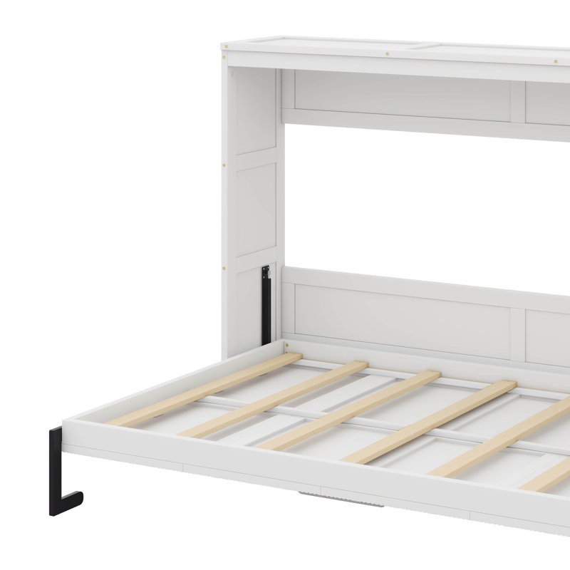 Lit escamotable élégant et peu encombrant avec bibliothèque intégrée pour une vie contemporaine, Lit double, Blanc