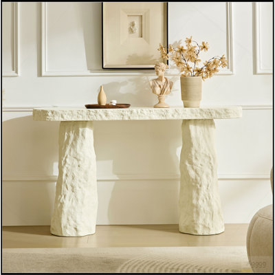 Console de 53,94 pouces de conception moderne, table en imitation pierre, table d'entrée en fibre de verre avec pieds irréguliers pour le salon, couloir