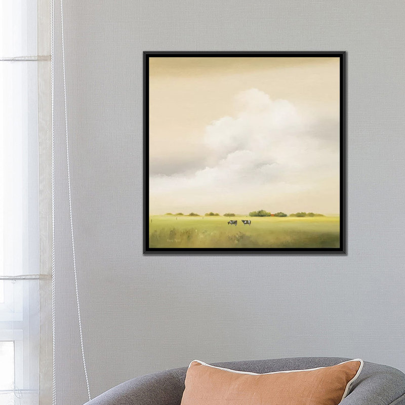 « vaches ii », impression sur toile, H 18 po x l 18 po x P 1,5 po, Toile avec cadre noir, Pas de tapis