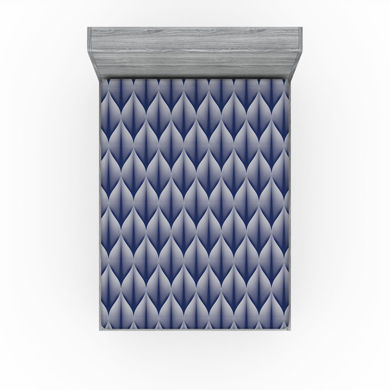 Drap-housse Ambesonne, Indigo, blanc / géométrique, Drap-housse très grand californien