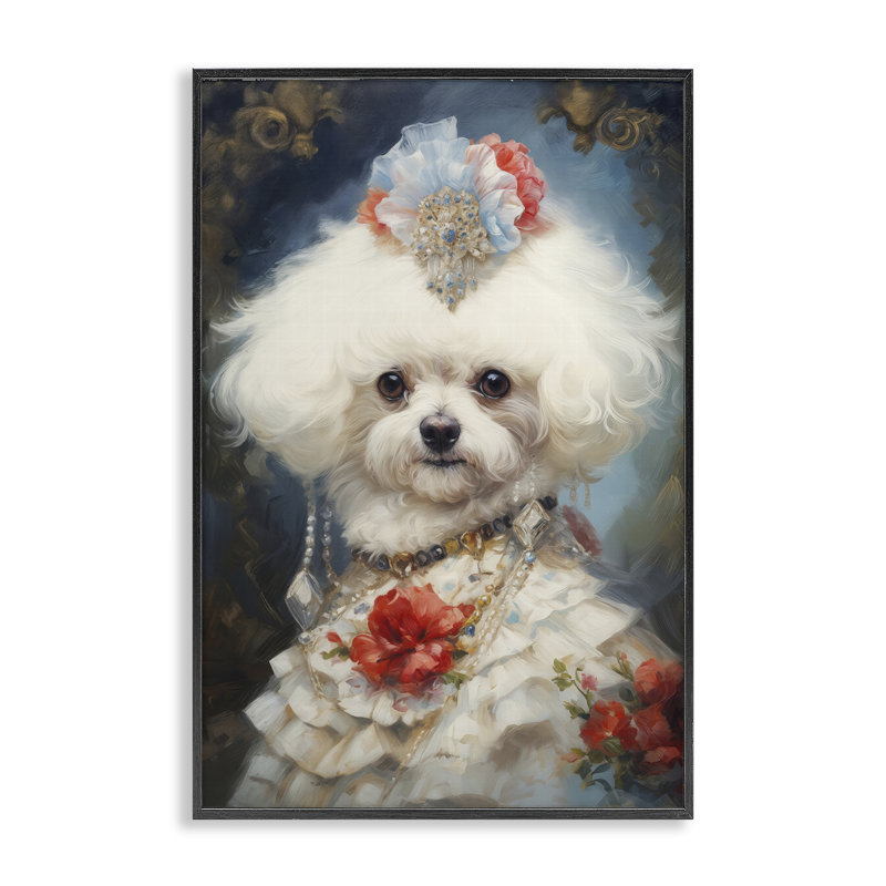 Bichon frisé époque victorienne, estampe numérique, design par Wumples, H 18 po x l 12 po, Giclée encadrée noir minuit