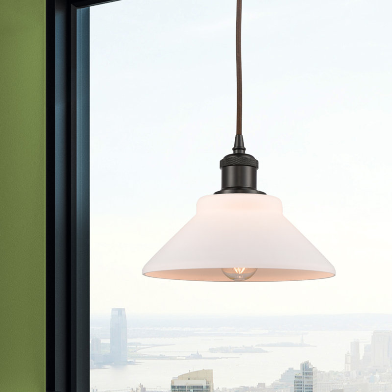Luminaire suspendu conique à 1 lumière Newton St Loe, Bronze huilé, Ampoule non incluse, Blanc mat