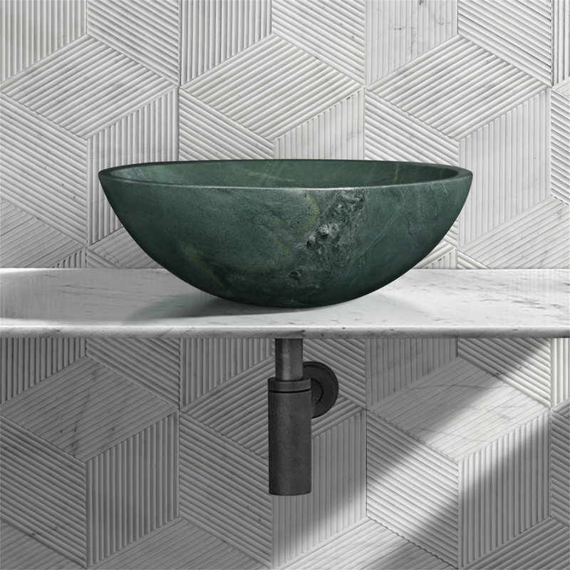 Green Natural Marble Bathroom Vessel Sink, Green