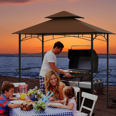 8' X 5' Grill Gazebo With 2 Shelves 7 Hooks Metal Frame Soft Top