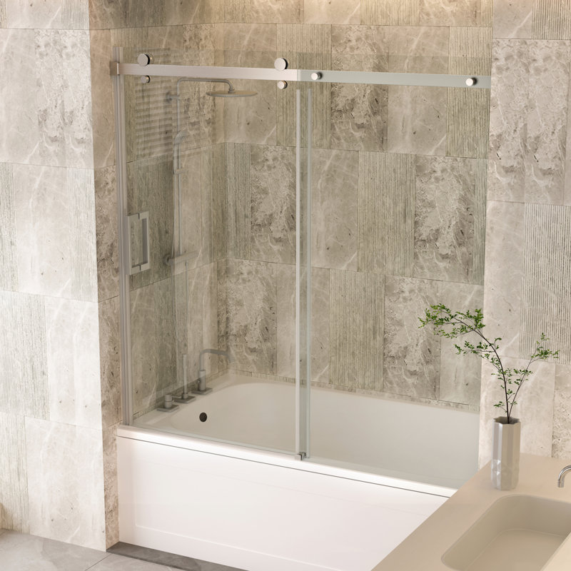56''-60"W x 58''H  Frameless Tub Door, Chrome