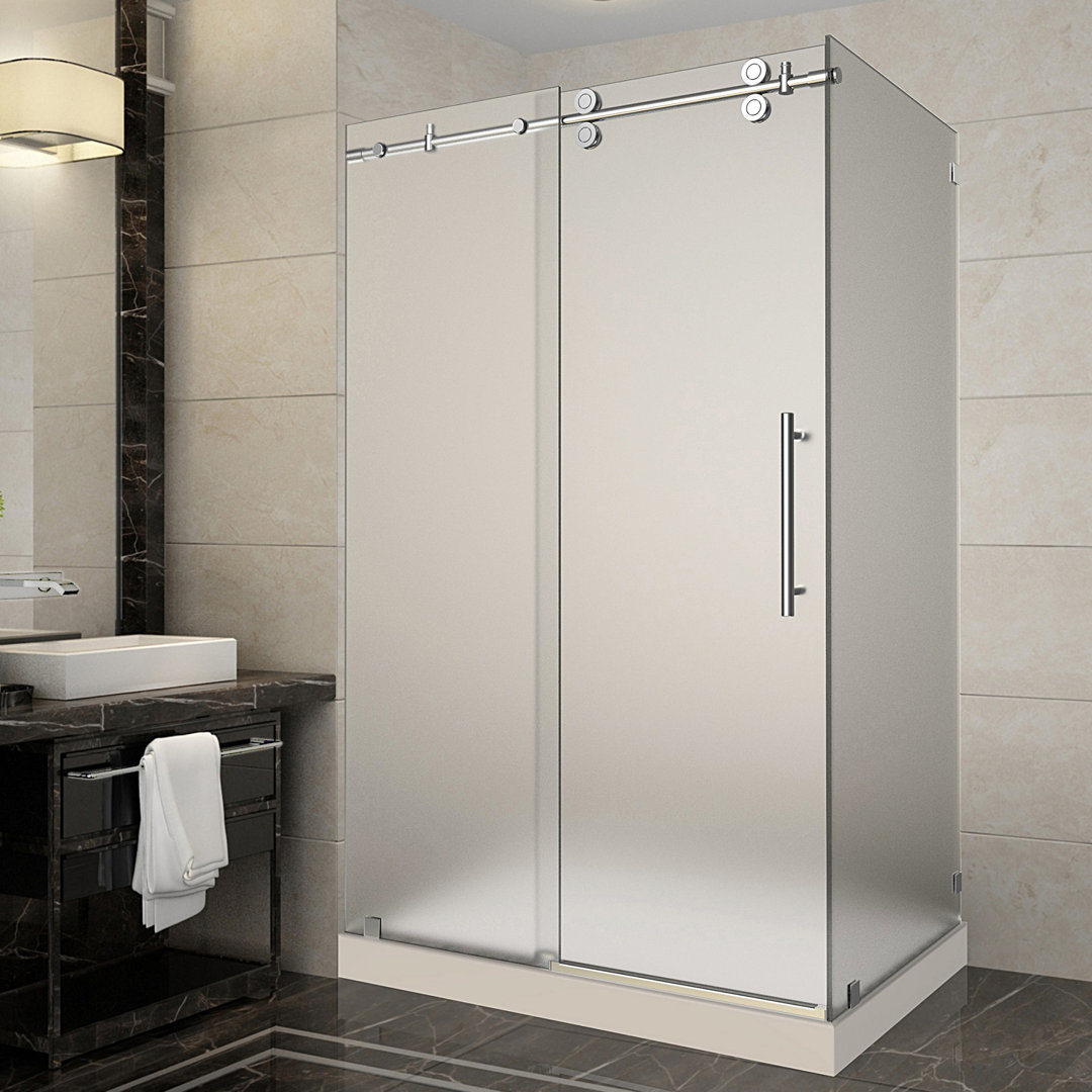 Langham 48" W x 35" D x 77.5" H Frameless Rectangle Sliding Shower enclosure with Base Included Aston 