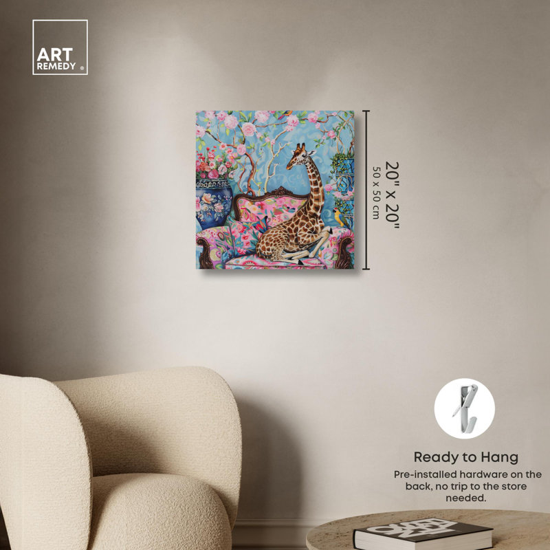 «Lounging Giraffe Canvas» par Art Remedy, Toile tendue, H 20 po x l 20 po