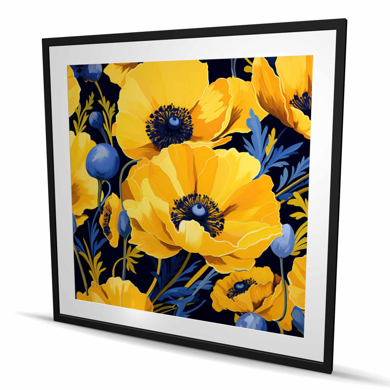 Imprimé mat jaune et bleu encadré | Décoration intérieure