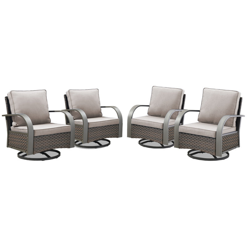 Bobra Patio Wicker Rattan Outdoor Swivel and Rocking Chairs With Cushions (Set Of 4), Beige
