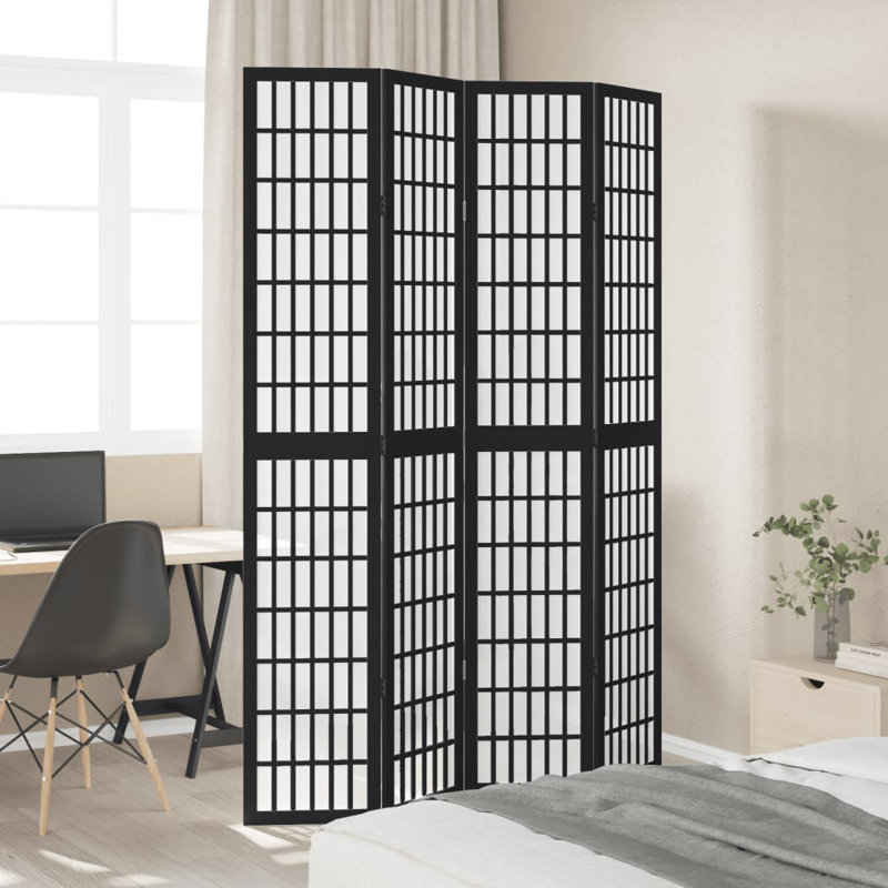 140cm W 4 - Panel Folding Room Divider, 220cm H x 140cm W x 0.16cm D, Black