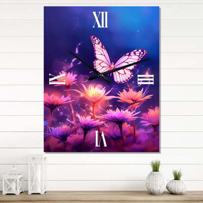 Horloge murale papillon rose