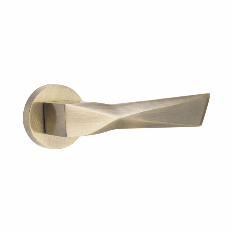 1 Pair Modern Aura Design Premium Door Handles on Round Rose in Satin Nickel Finish