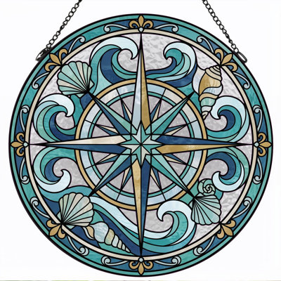 Panneau de vitrail Compass Rose, H 12 po