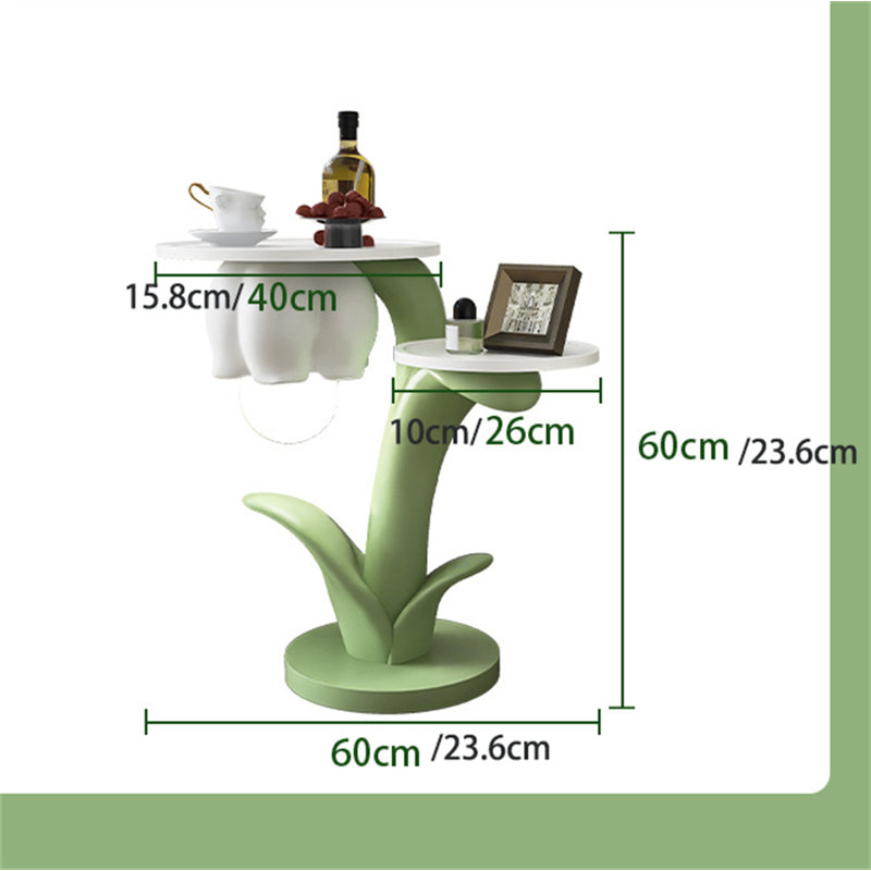 Round Flower Shaped End Table with Built-in LED Light, Modern Accent Side Table for Living Room, Bedroom, Office