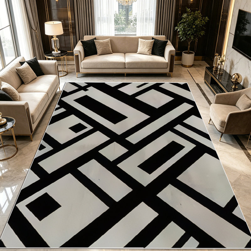 1PC minimalist geometric black and white abstract area rugs for Living Room, Soft and Comfortable, Suitable for all seasons, easy-to-maintain, machine washable Indoor floor mat, Under Table Farmhouse suitable for dining room, bedroom, entryway, home