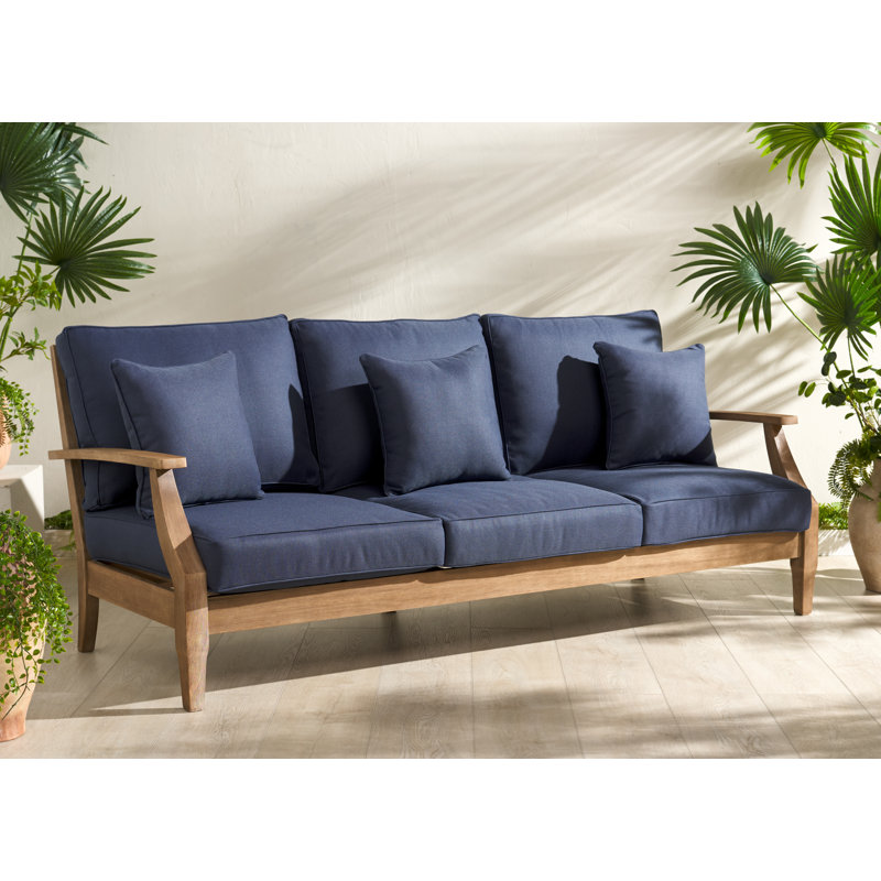 Canapé d'extérieur avec coussins de 83 po Samya, Naturel / bleu marine