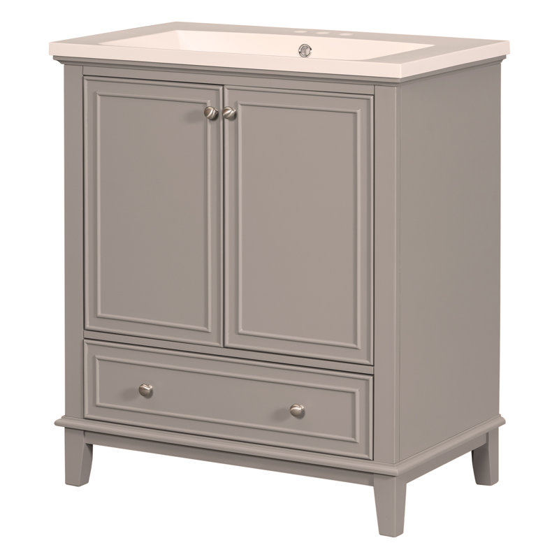 Ensemble de meuble-lavabo 30 po avec lavabo, armoire de salle de bain multifonctionnelle avec portes et tiroir, structure solide et panneau de fibres à densité moyenne