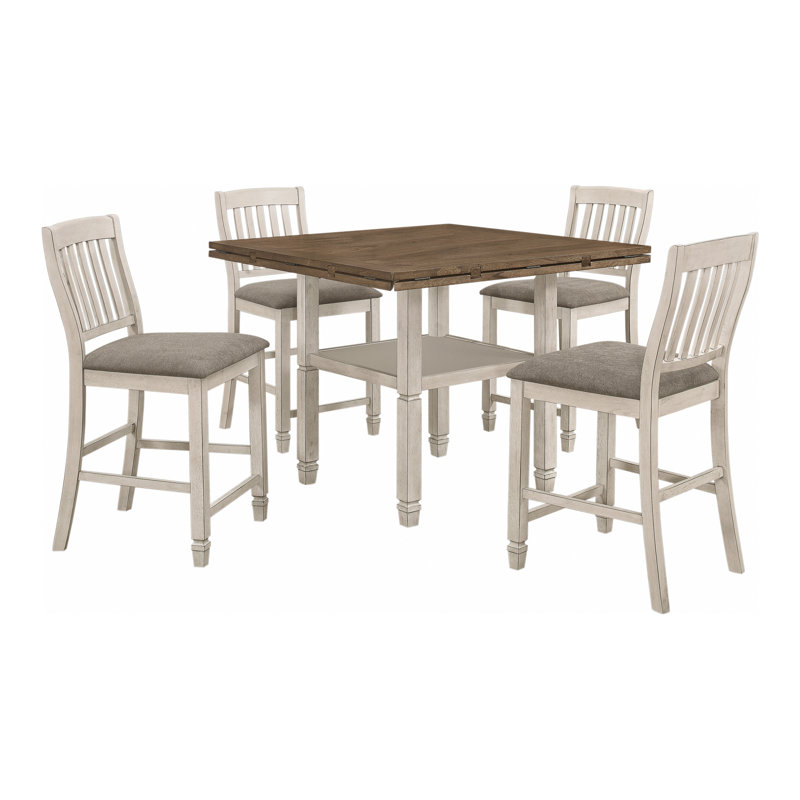 Skalski Counter Height Dining Set with Drop Leaf in Brown and Cream, 5