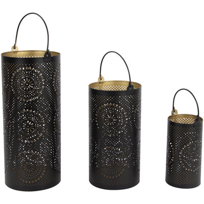 Ensemble de 3 lanternes piliers décoratives à découpes 12,5 po