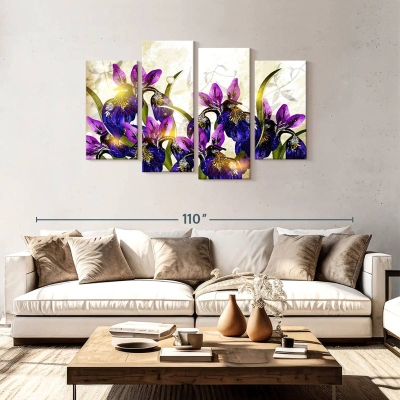 Harnek fleurissant des fleurs d'iris, H 48 po x l 75 po