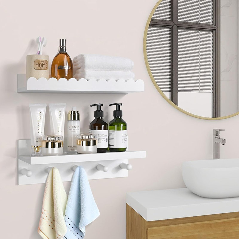 Floating Bamboo Wall Bookshelves – Set Of 4, Wavy Wall‑mounted Shelves For Books & Home Decor