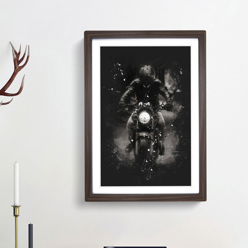 Motorbike Rider in Sepia - Picture Frame Graphic Art Print, 87cm H x 62cm W x 2cm D, Walnut Framed