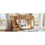 Lit mezzanine double avec garde-robe intégrée et capacité de rangement, lit mezzanine en bois massif avec tablettes latérales, garde-corps pleine longueur et escalier, sommier non requis, naturel profond-1861208390