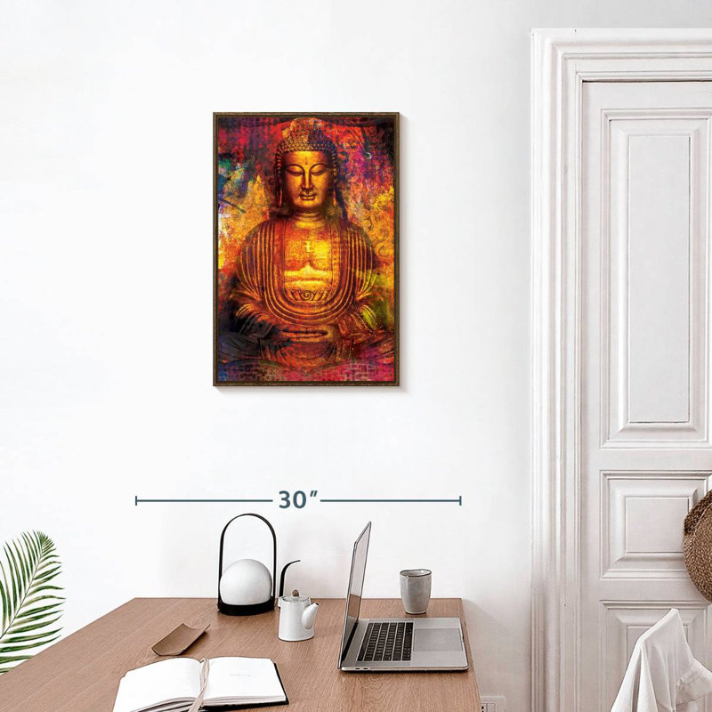 Bouddha doré coloré, 17" x 25", Floating Frame Walnut