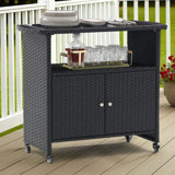 Bar Cart Portable Outdoor Table made of durable FE rattan with tempered glass table top