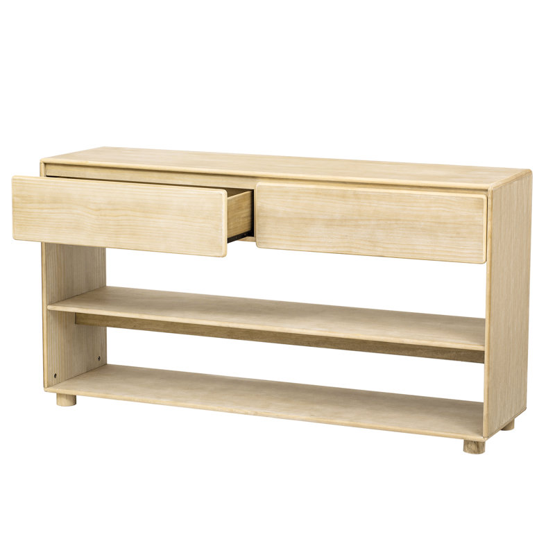 Table d'entrée avec rangement, console en bois naturel délavé et moderne, idéale pour les couloirs, Bois naturel délavé