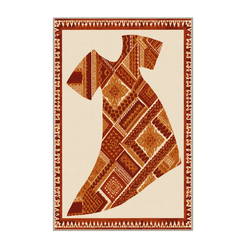 Tapis moelleux moelleux d'inspiration mondiale Lulsgate - reliure beige, 7 x 9