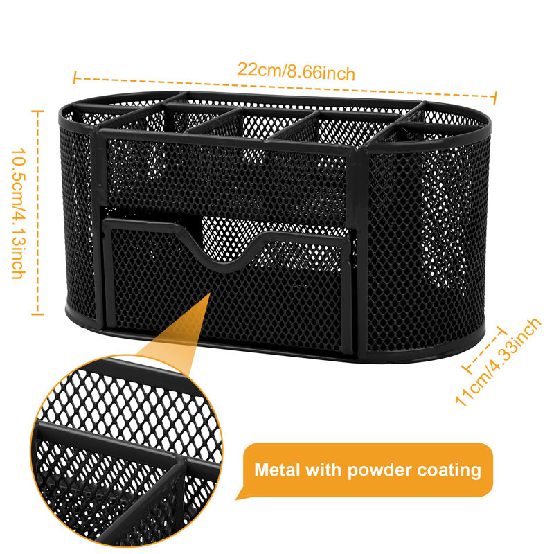Green Metal Mesh Desk Organizer with 9 Compartments and Sliding Drawer, Green