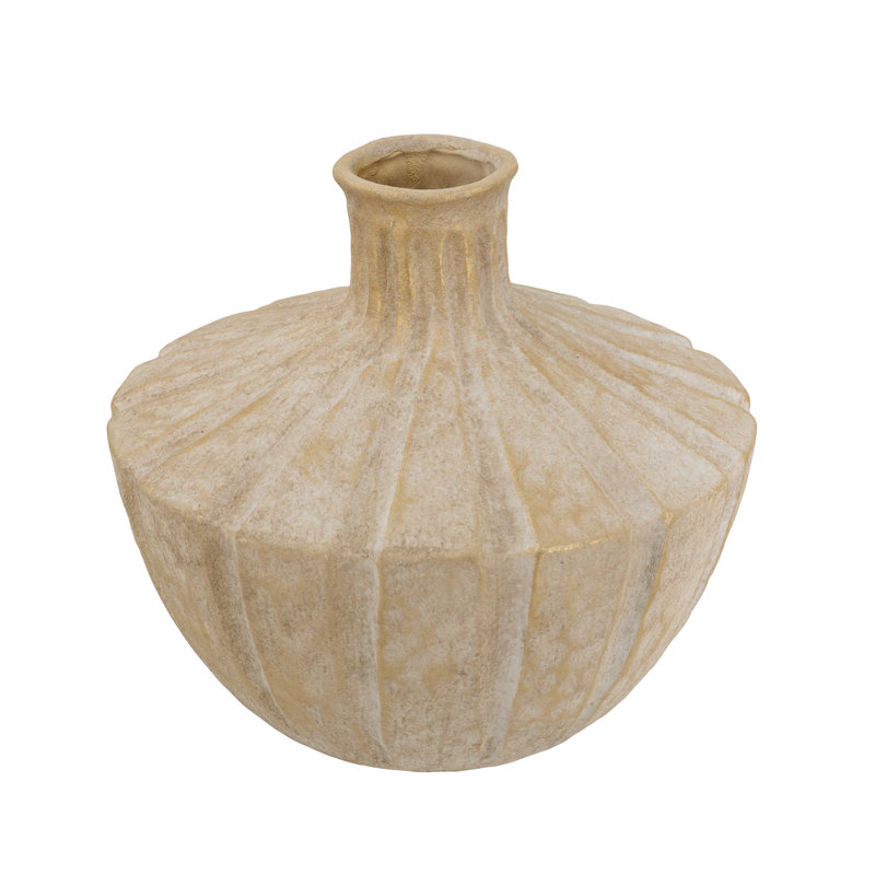 Vase en terre cuite 11 x 11 x 10 po avec finition dorée et texture striée verticale