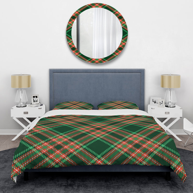 Tartan à carreaux verts - ensemble de housse de couette abstrait - microfibre de polyester