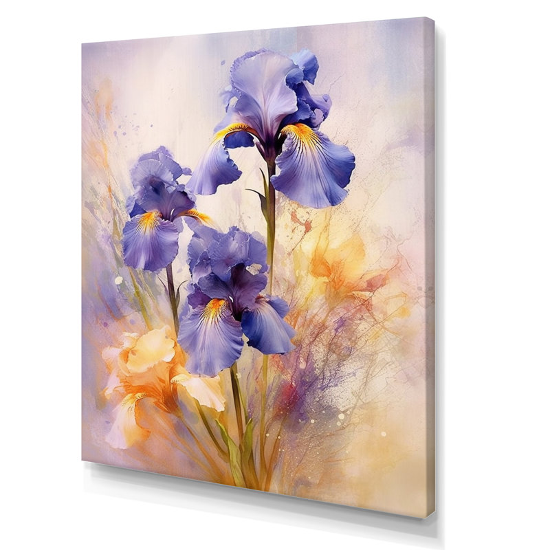 «Mauve jaune et iris», impressions sur toile, H 32 po x l 24 po x P 1 po, Toile tendue